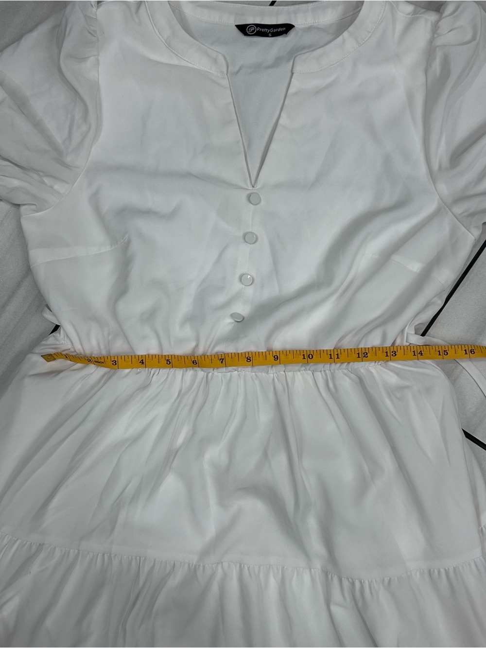 Pretty Garden White Summer Dress Short Sleeve Buttons Size Small Flowy - Picture 5 of 6